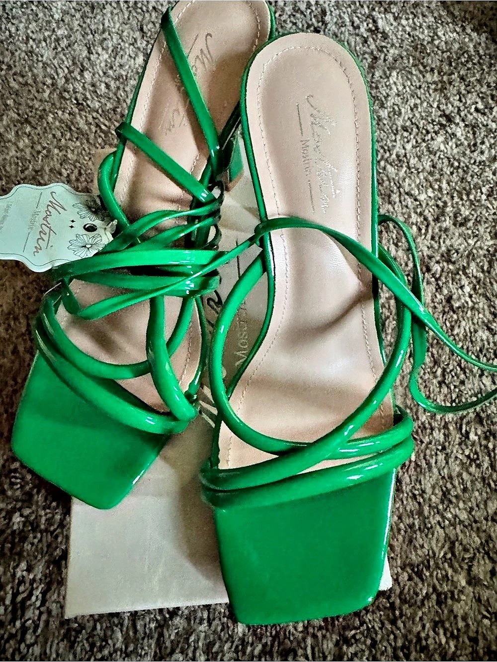 Mostrin Green Heeled tie at the ankle, Green Heels US 7.5 NWT